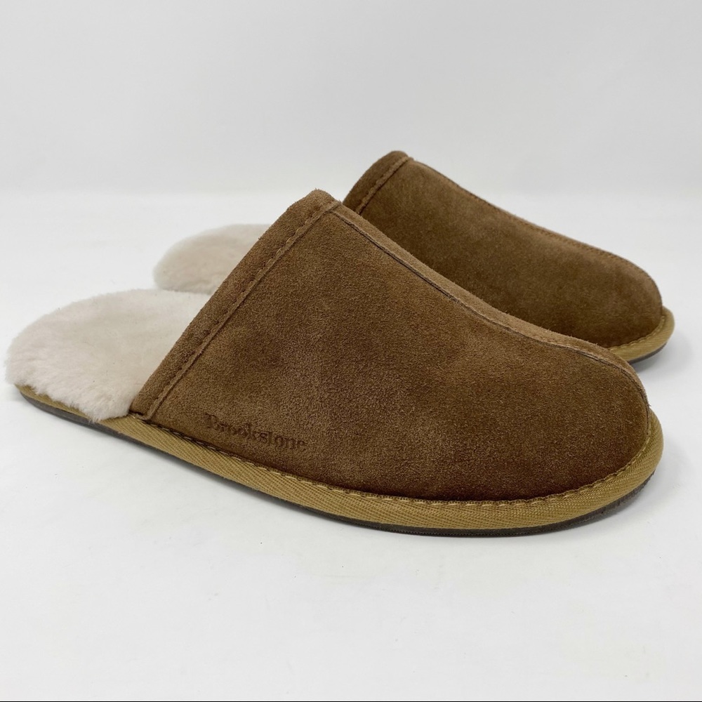 Brookstone Suede Shearling Slippers Brown Medium